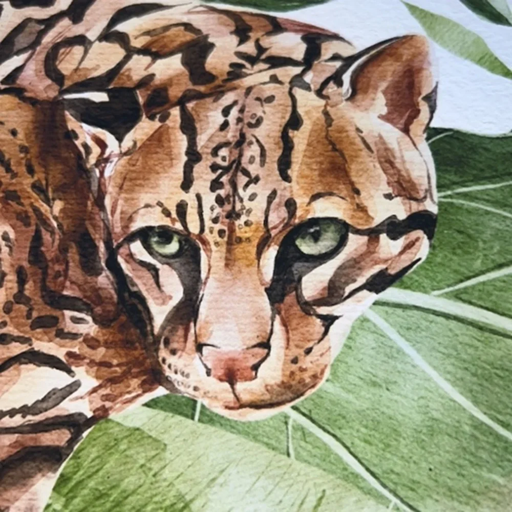 Watercolor Wall Art Wild Cat Ocelot Portrait Print Poster Unframed - Picture 12 of 17